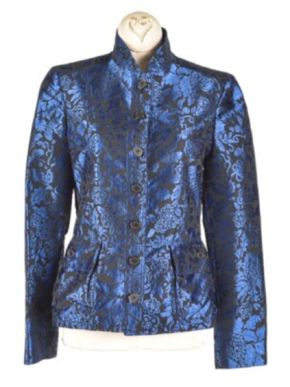 Burberry Blue Brocade Stand Collar Jacket